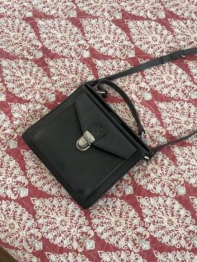 Patricia Nash Black Leather Crossbody with Front Pocket and Turn-Lock